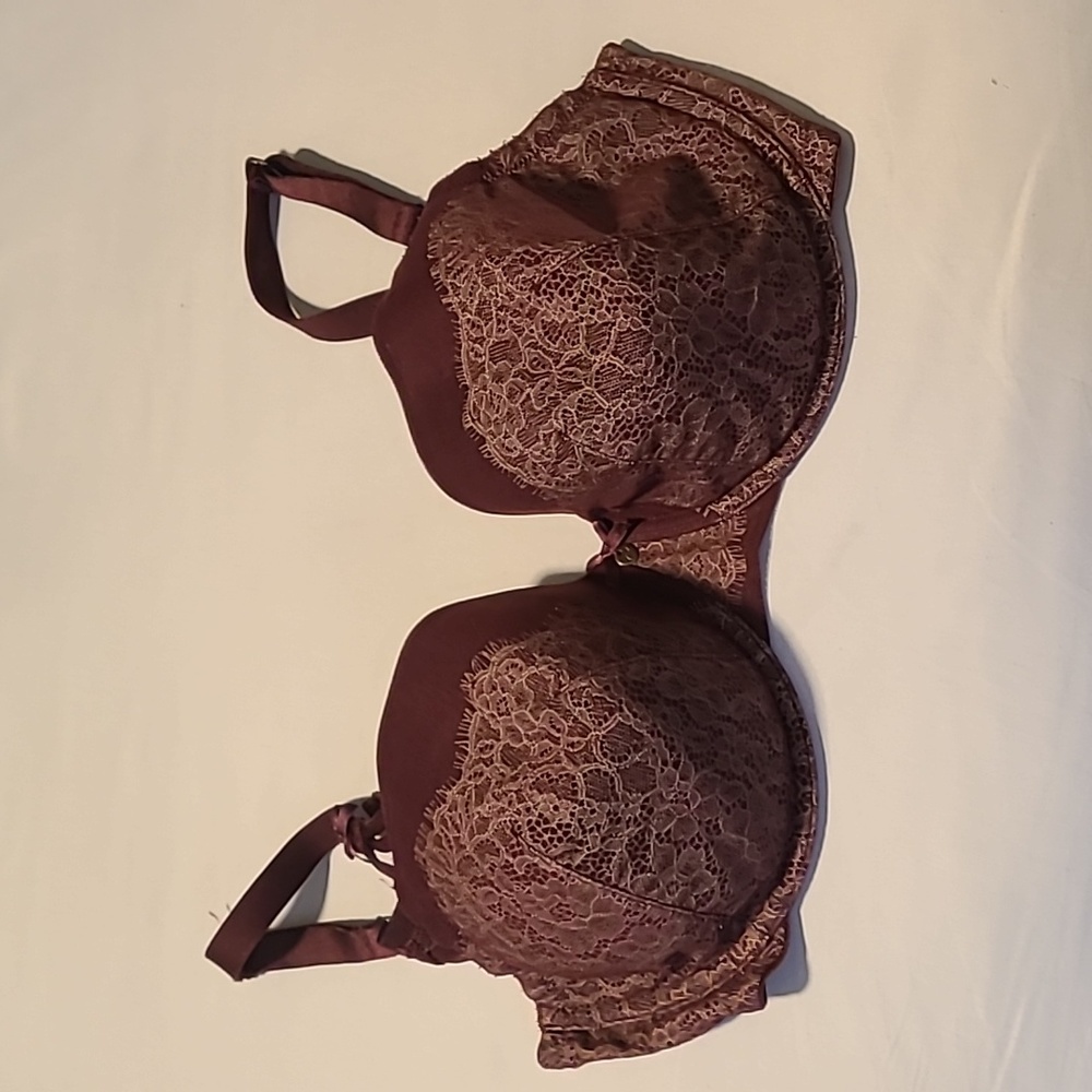 Burgundy and gold floral lace bra